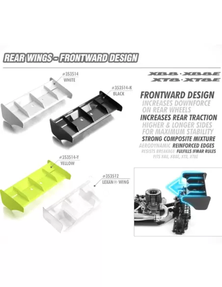 Rear Wing - Frontward - White Xray XB8 / XB8E / XT8 / XT8E 353514