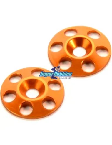 Arandelas de alerón naranja CNC coches rc Escala 1/8 & 1/10 (2 Uds.) Hudy 293561-O