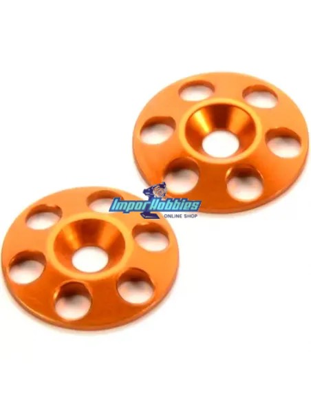Arandelas de alerón naranja CNC coches rc Escala 1/8 & 1/10 (2 Uds.) Hudy 293561-O
