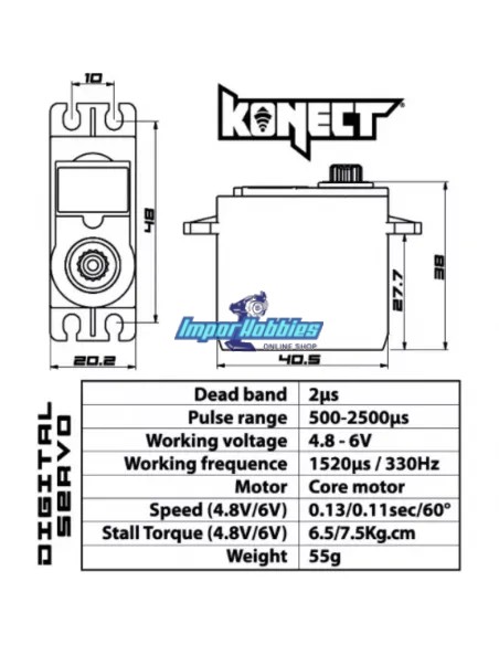 Servo digital standard 7Kg - 0.11S. Konect KN-0711LVMG avec pignons metaliques pour 1/10 Buggy / Touning / Monster Truck.