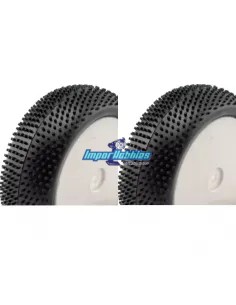Ruedas delanteras completas multi taco pegadas en llanta blanca 1/10 Buggy Hobbytech Survolt / Revolt / BXR S1 - S2 HT-427