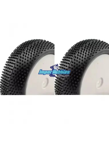 Pneus avant complet mini picots montés/collée dans la jante blanc 1/10 Buggy Hobbytech Survolt / Revolt / BXR S1 - HT-427