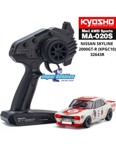 Coche RC Kyosho Mini-Z AWD MA020 4WD Nissan Skyline 2000GT-R KPGC10 Racing'72 Rojo No.6 Drift Pack 32643R