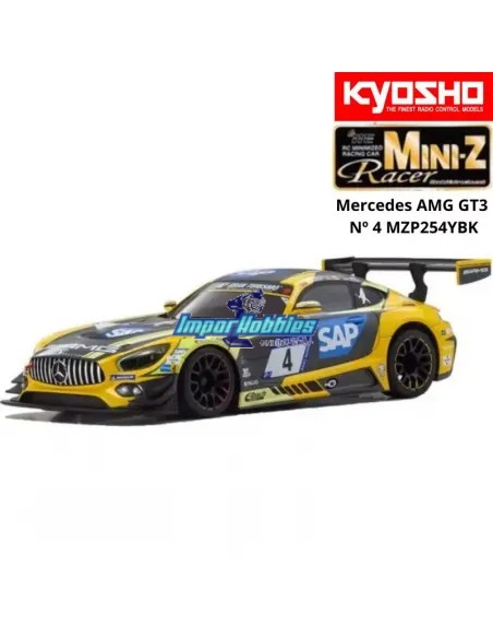 Carrosserie peinte 98mm Kyosho Mini-Z MR-03 / MR-04 / RWD Mercedes AMG GT3 Nº 4 MZP254YBK - Auto Scale Collection