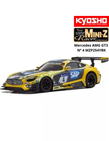 Painted Body 98mm Kyosho Mini-Z MR-03 / MR-04 / RWD Mercedes AMG GT3 Nº 4 MZP254YBK - Auto Scale Collection