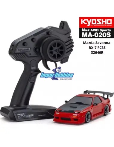 Mini Coche RC 1/28 Kyosho Mini-Z AWD MA020 4WD Mazda Savanna RX-7 FC3S "Aero Kit" Rojo Drift Pack 90mm 2.4ghz Readyset 32646R