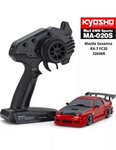 1/28 EP Mini RC Car Kyosho Mini-Z AWD MA020 4WD Mazda Savanna RX-7 FC3S "Aero Kit" Red Drift 90mm Readyset 32646R