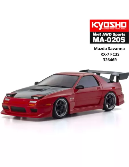 1/28 EP Mini RC Car Kyosho Mini-Z AWD MA020 4WD Mazda Savanna RX-7 FC3S "Aero Kit" Red Drift 90mm Readyset 32646R