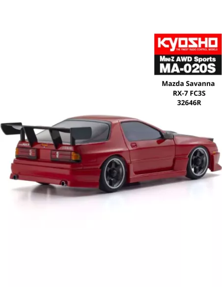 1/28 EP Mini RC Car Kyosho Mini-Z AWD MA020 4WD Mazda Savanna RX-7 FC3S "Aero Kit" Red Drift 90mm Readyset 32646R