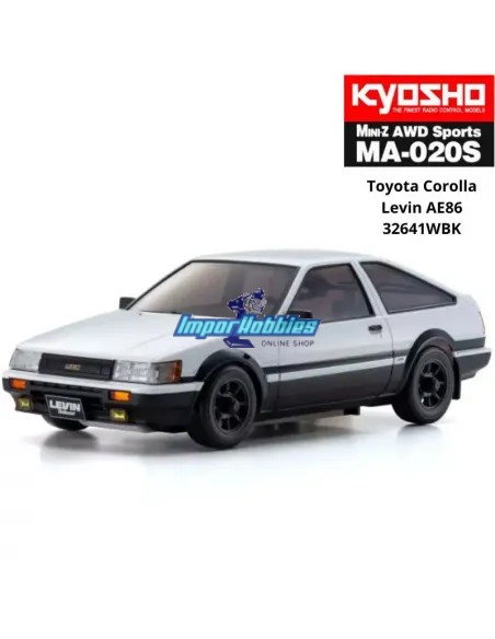 Coche RC 1 /28 Kyosho Mini-Z AWD MA020 Sport 4WD Toyota Corolla Levin AE86 Blanco / Negro 94mm Drift Pack 32641WBK