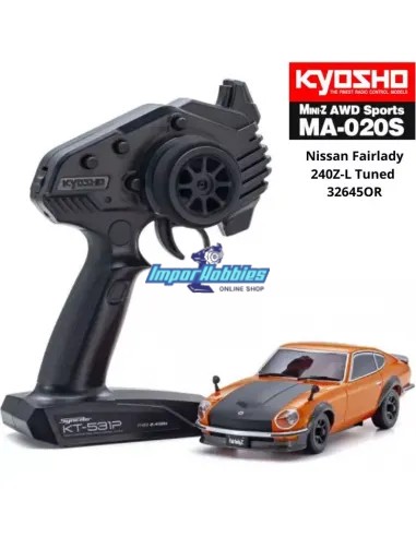 Coche RC 1 /28 Kyosho Mini-Z AWD MA-020S Sport 4WD Nissan Fairlady 240Z-L Tuned Naranja 90mm Drift Pack 32645MB