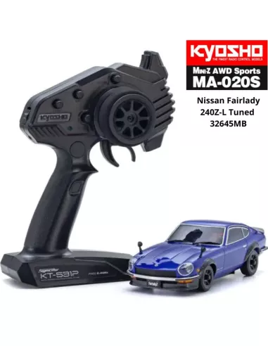 RC Car 1/28 Kyosho Mini-Z AWD MA-020S Sport 4WD Nissan Fairlady 240Z-L Tuned Blue 90mm Drift Pack 32645MB