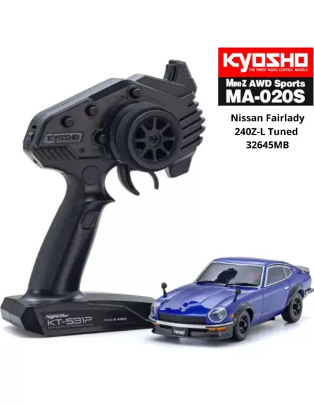 RC Car 1/28 Kyosho Mini-Z AWD MA-020S Sport 4WD Nissan Fairlady 240Z-L Tuned Blue 90mm Drift Pack 32645MB