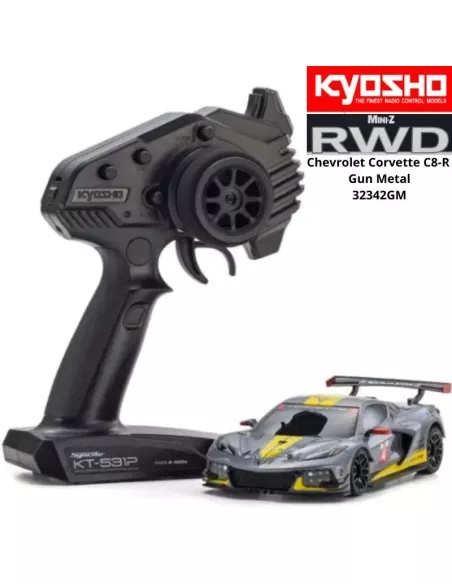 Mini RC Car 1/28 Scale Kyosho Mini-Z RWD Sports W-MM (98mm) Chevrolet Corvette C8-R Gun KT531P 2.4ghz ReadySet 32342GM