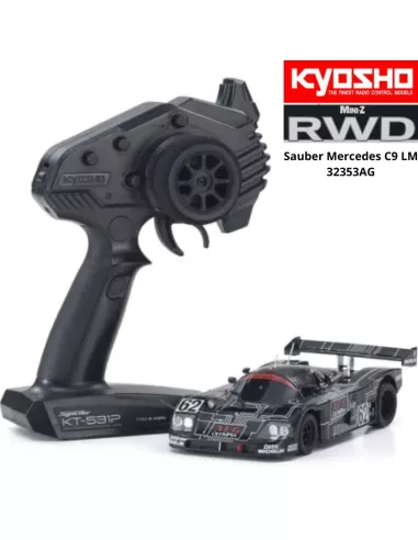 Mini RC Car 1/28 Scale Kyosho Mini-Z RWD Sports W-LM (102mm) Sauber Mercedes C9 N.62 AEG KT531P 2.4ghz ReadySet 32353AG