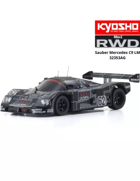 Mini RC Car 1/28 Scale Kyosho Mini-Z RWD Sports W-LM (102mm) Sauber Mercedes C9 N.62 AEG KT531P 2.4ghz ReadySet 32353AG