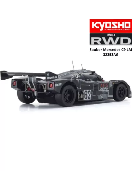 Mini RC Car 1/28 Scale Kyosho Mini-Z RWD Sports W-LM (102mm) Sauber Mercedes C9 N.62 AEG KT531P 2.4ghz ReadySet 32353AG