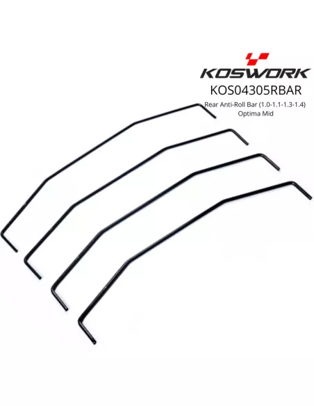 Rear Stabilizerr Anti-Roll Bar Set 1.0 / 1.1 / 1.3 / 1.4mm Kyosho Optima Series Koswork KOS04305RBAR