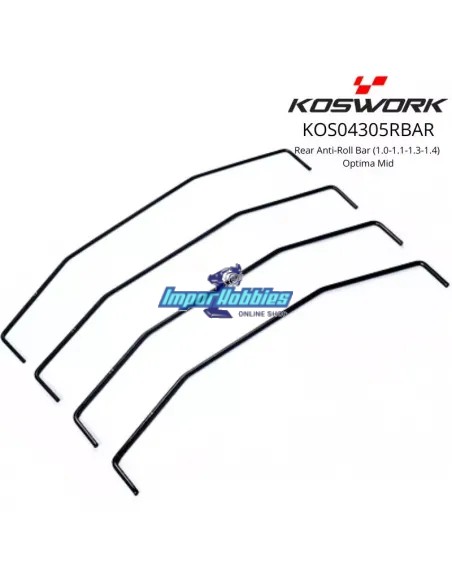 Set estabilizadoras traseras 1.0 / 1.1 / 1.3 / 1.4mm Kyosho Optima Series Koswork KOS04305RBAR