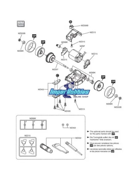 Differential Gear Assembly Type MM / RM / HM Kyosho Mini-Z MR-015 / MR-02 / MR-03 / RWD MZ207 - Kyosho Mini-Z MR-03 Sports / MR-