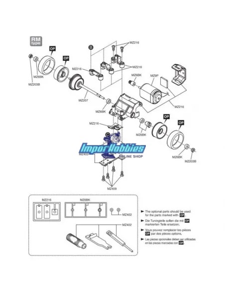 Differential Gear Assembly Type MM / RM / HM Kyosho Mini-Z MR-015 / MR-02 / MR-03 / RWD MZ207 - Kyosho Mini-Z MR-03 Sports / MR-