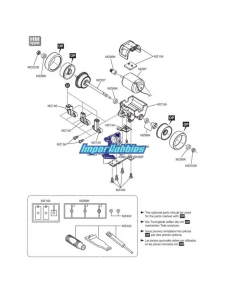 Differential Gear Assembly Type MM / RM / HM Kyosho Mini-Z MR-015 / MR-02 / MR-03 / RWD MZ207 - Kyosho Mini-Z MR-03 Sports / MR-