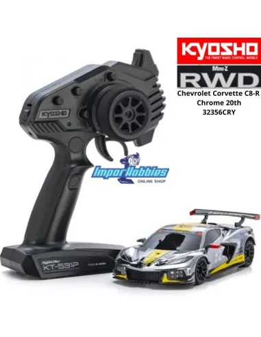 Mini RC Car 1/28 Scale Kyosho Mini-Z MR-04 RWD Chevrolet Corvette C8-R Chrome / Yellow 20TH W-MM KT531P 2.4ghz 32356CRY