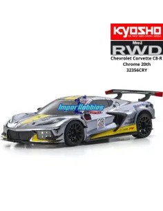 Mini Coche RC Escala 1/28 Kyosho Mini-Z MR-04 RWD Chevrolet Corvette C8-R Cromo / amarillo 20TH W-MM KT531P 2.4ghz 32356CRY 2