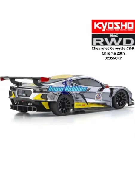 Mini Coche RC Escala 1/28 Kyosho Mini-Z MR-04 RWD Chevrolet Corvette C8-R Cromo / amarillo 20TH W-MM KT531P 2.4ghz 32356CRY