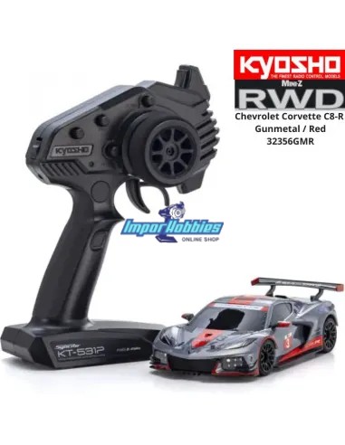 Mini RC Car 1/28 Scale Kyosho Mini-Z MR-04 RWD Chevrolet Corvette C8-R Gunmetal / Red W-MM KT531P 2.4ghz 32356GMR