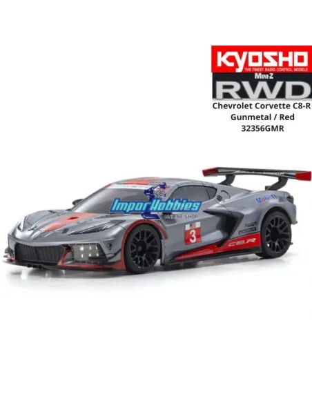 Mini RC Car 1/28 Scale Kyosho Mini-Z MR-04 RWD Chevrolet Corvette C8-R Gunmetal / Red W-MM KT531P 2.4ghz 32356GMR