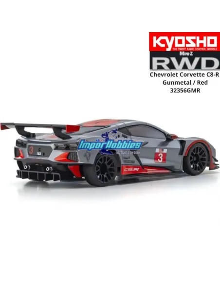 Mini RC Car 1/28 Scale Kyosho Mini-Z MR-04 RWD Chevrolet Corvette C8-R Gunmetal / Red W-MM KT531P 2.4ghz 32356GMR