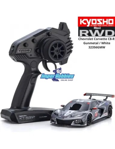 Mini RC Car 1/28 Scale Kyosho Mini-Z MR-04 RWD Chevrolet Corvette C8-R Gunmetal / White W-MM KT531P 2.4ghz 32356GMW