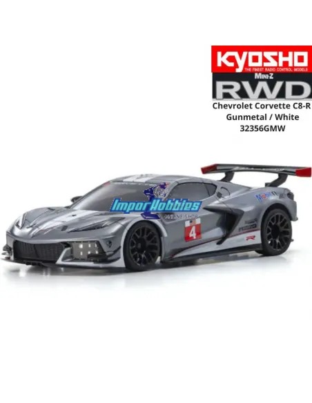 Mini RC Car 1/28 Scale Kyosho Mini-Z MR-04 RWD Chevrolet Corvette C8-R Gunmetal / White W-MM KT531P 2.4ghz 32356GMW