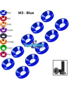 Arandela aluminio cónica M3 azul (10 Uds.) Fussion FS-WE001-BL - Personaliza / Opcional coches rc