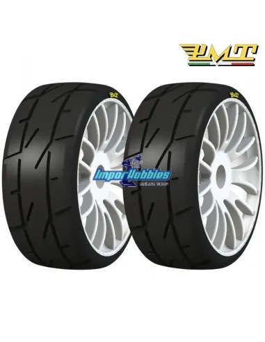 Pneus PMT Racing Sculptés Voitures RC 1/8 GT - Rally Game jante blanche RALLY18-Q Ultra - Super - Soft - Medium - Hard