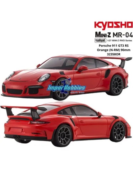 Mini voiture RC à l'échelle 1/28 Kyosho Mini-Z MR-04 RWD Porsche 911 GT3 RS Orange N-RM 90mm KT531P 2.4ghz 32358OR