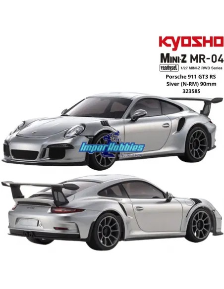 Mini RC Car 1/28 Scale Kyosho Mini-Z MR-04 RWD Porsche 911 GT3 RS Silver N-RM 90mm KT531P 2.4ghz 32358S