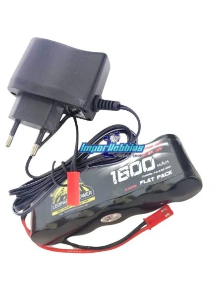 Combo cargador - batería de receptor plana 6.0V 1600Mah NiMh conector JST Bec Fussion FS-MN077 - Coches RC Nitro