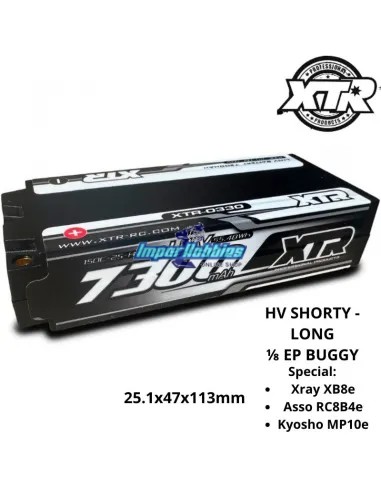 Batería Lipo Shorty - Long HV 2S 7.6V 7300mah 150C 1/8 EP Buggy 113X47X25.1mm XTR Racing XTR-0330