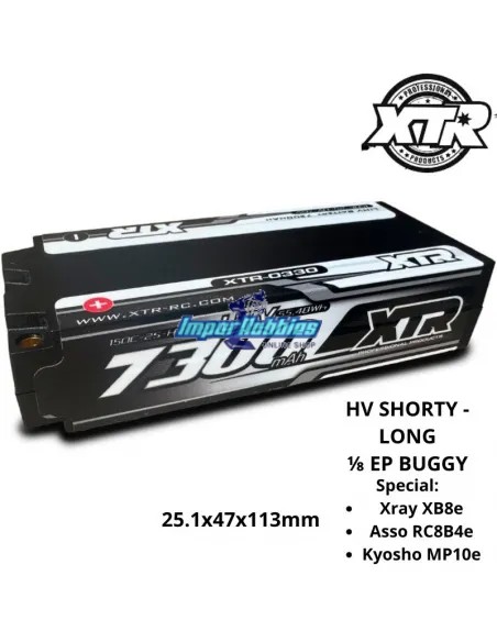 Batería Lipo Shorty - Long HV 2S 7.6V 7300mah 150C 1/8 EP Buggy 113X47X25.1mm XTR Racing XTR-0330