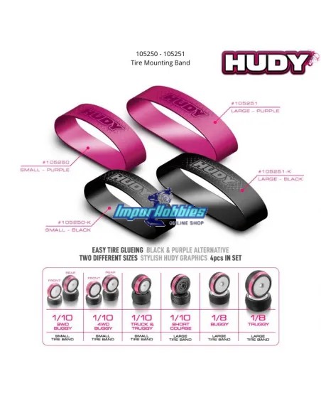 Bandas elásticas para pegado ruedas 1/8 Buggy - Truggy & Short Course Hudy 105251