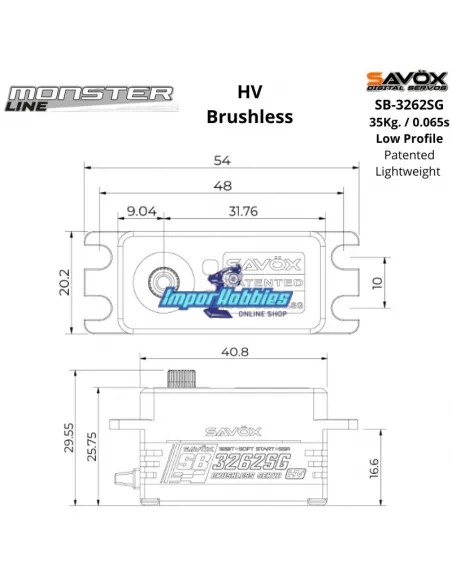 Servo Digital HV Brushless Savox SB-3262SG 35Kg 0.065s Profil Bas