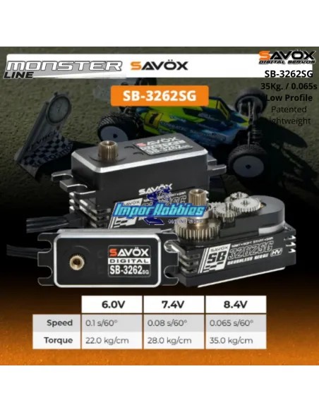 Servo Digital HV Brushless Savox SB-3262SG 35Kg 0.065s Profil Bas