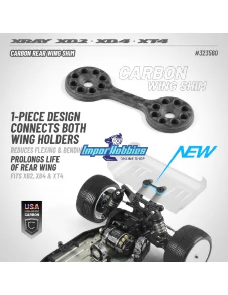 Placa soporte de alerón en carbono Xray XB2 / XB4 / XT4 323560