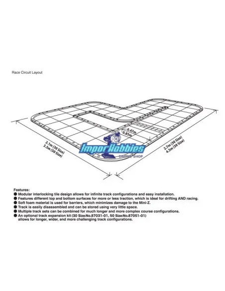 Circuit modulaire en uréthane 48 pièces 30x30cm 2.7x2.1 mètres pour Kyosho Mini-Z 87032B - Circuit Kyosho Mini-Z
