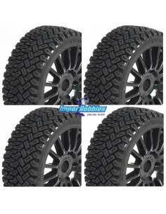 Ruedas 1/8 Rally Cross pegadas en llanta negra (4 Uds.) Hobbytech HT-454B - Ruedas Escala 1/8 GT / Rally-game / Rallycross