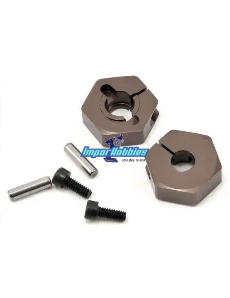 Hexagones de roues aluminiums 12mm - Gun Metal (2 U.)  Kyosho Ultima RB6 / RB6.6 / RB7 / RT6 / SC6 & Lazer ZX6 / ZX7 LAW30GM - K