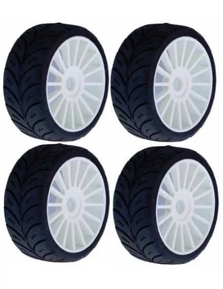 Tyres SP Racing Rally Game Sport F/R Glued In White Rim (4 U.) SP00015 - 1/8 Scale Tires - GT / Rally-Game / Rallycross