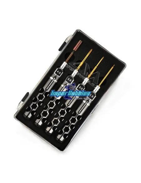 Set d`outils miniatures Honeycomb - 4 Pcs. & Caisse Mini-Z 1/28 Arrowmax AM490910 - Outils Kyosho Mini-Z